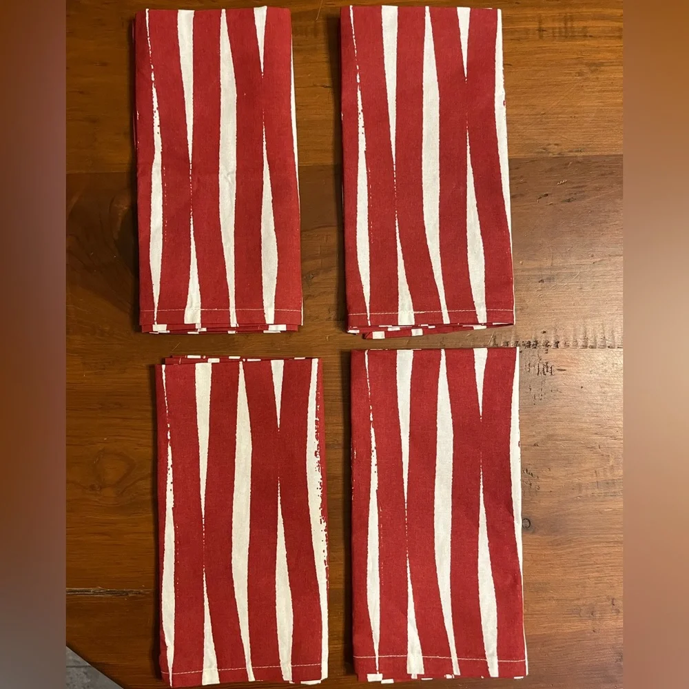 West Elm Red White Zebra Stripe Napkins New Set 4